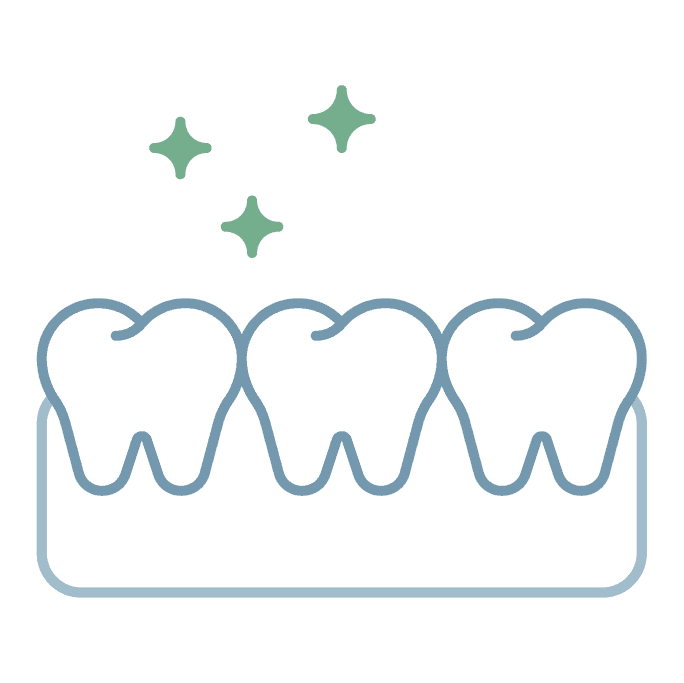 Icon graphic of a clean tooth and a toothbrush