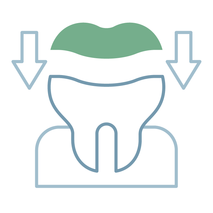 Icon graphic of a clean tooth and a toothbrush