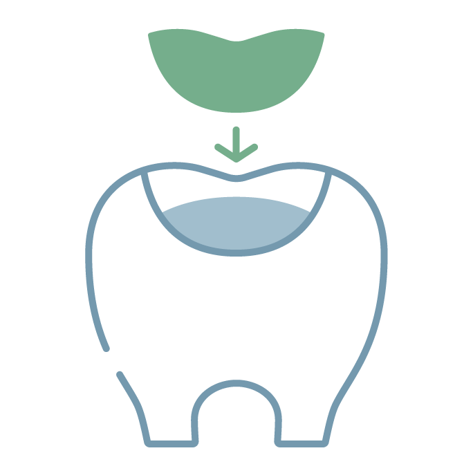 Icon graphic of a clean tooth and a toothbrush