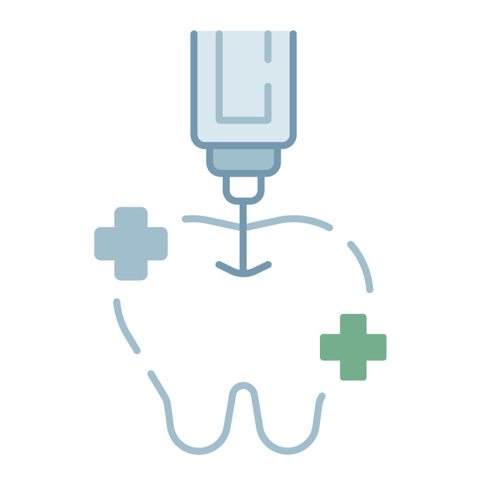 Icon graphic of a clean tooth and a toothbrush