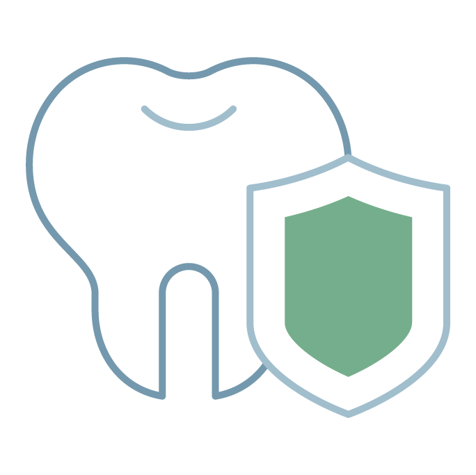 Icon graphic of a clean tooth and a toothbrush