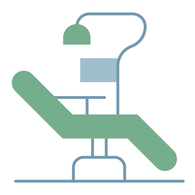 Icon graphic of dental chair and lamp