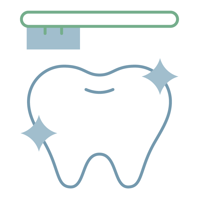 Icon graphic of a clean tooth and a toothbrush