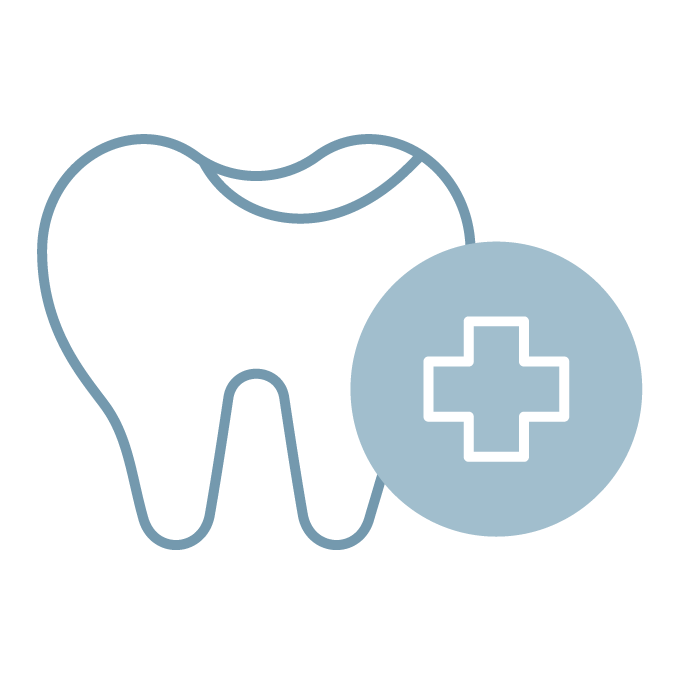 Icon graphic of a tooth and a health cross sign