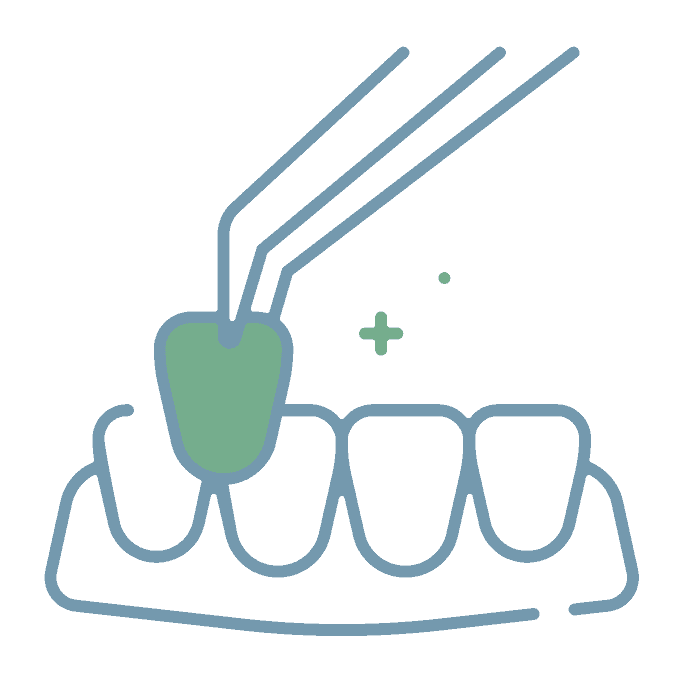 Icon graphic of a clean tooth and a toothbrush