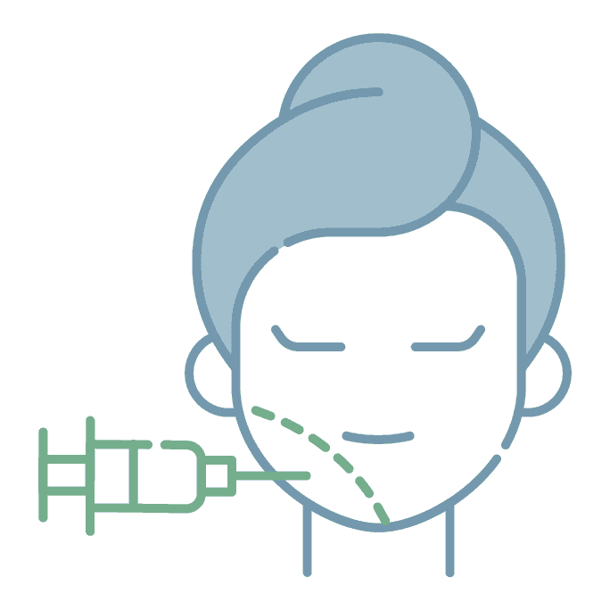 Icon of a face with injection needle touching the jaw